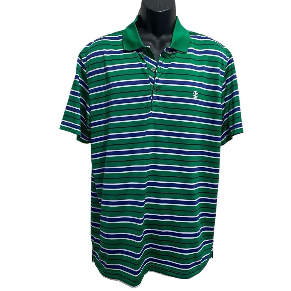 IZOD GOLF Green Blue White Striped Polo Shirt Sz XL